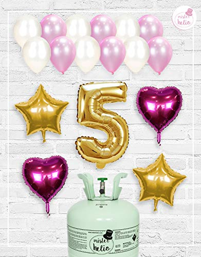 Bombona de Helio Mrhelio+Globos cumpleaños Niña números (Cumple niña 5 años)