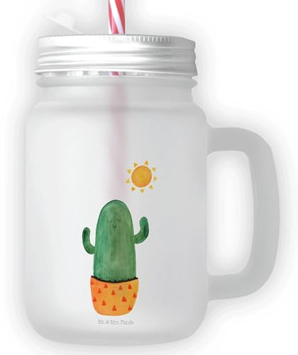 Mr. & Mrs. Panda Trinkglas Mason Jar Kaktus Sonne - Geschenk, Satiniertes Glas, Kakteen, Einmachglas, Geschenkidee, Mason Jar Trinkglas, Sommerparty