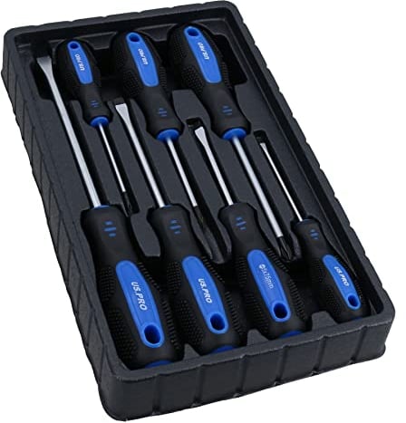 7pc Screwdrivers Set Flat Headed + Phillips with Cushioned Grip Magnetic Tips