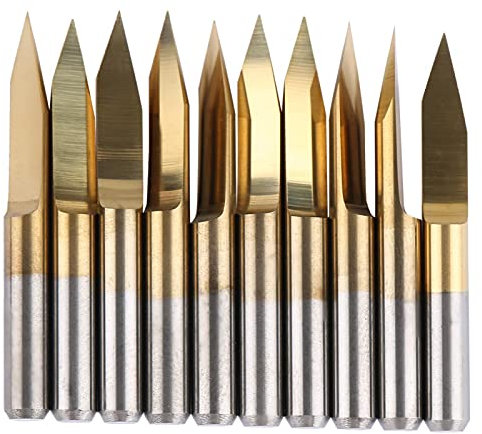 10 Pezzi rivestito in metallo duro PCB incisione CNC Router Bit Tool 10/30 gradi 0.1/0.2 millimetri punta((3.175x30°x0.1))