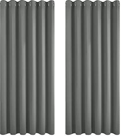 Deconovo Vorhang Blickdicht Verdunkelungsvorhang Gardine Wohnzimmer Thermogardine Kälteschutz Ösen, 274x229 cm(HöhexBreite), Hellgrau, 2er Set
