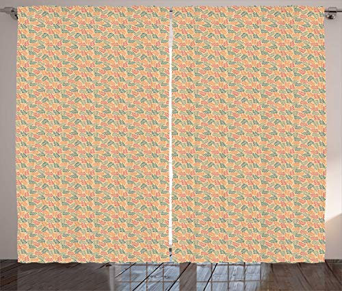 ABAKUHAUS Botanico Tenda, Pastello Foglie Colorate, Casa Arredamento Elemento Distintivo Due Pannelli Set, 280 x 175 cm, Beige e Multicolore