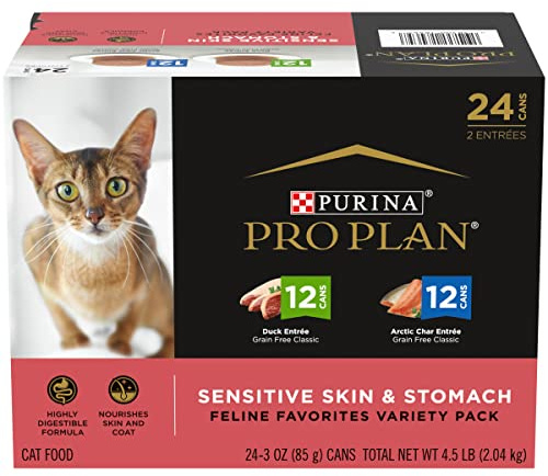 Purina Pro Plan Sensitive Skin & Stomach Cat Food Variety, (24) 3 oz Cans