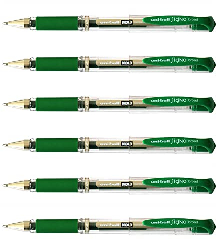 UNI-BALL Signo Broad UM153C Gel-Tintenroller, breite Spitze, 1 mm, Grün, 6 Stück