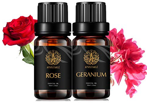 Aromatherapie Rose ätherisches Öl Set für Diffusor, 2X10ml 100% reines Geranium ätherisches Öl Kit für Massage, therapeutische Grade Geranienöle für Hause, 100% reine Rosenöle für Kerze & Seife machen