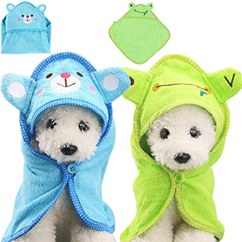 Fiyuer hundebademantel 2 Pcs Haustier Badetuch Hund Bademantel für kleine Hunde katzentuch Schnell Trocknendes Superabsorbierendes grün Blau