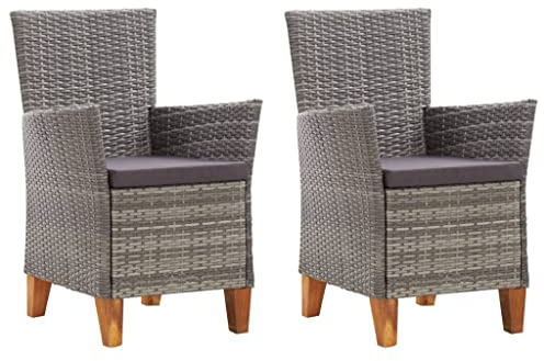vidaXL 2X Gartenstuhl mit Auflagen Gartensessel Sessel Stuhl Rattanstuhl Gartenstühle Essstuhl Balkonstuhl Terrassenstuhl Poly Rattan Grau