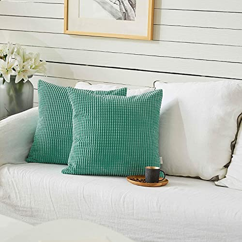 FY FIBER HOUSE 2 Stück Comfy Cord, Maisgranulat Throw Pillow Covers Soft Decorative Square Cushion Pillow Pillow For Couch Sofa Bed 45,7 x 45,7 cm, Pine Green