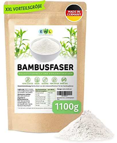 EWL Naturprodukte Bambusfasern 1100g XXL Vorteilspack │Herstellung und Produktion in Deutschland│Kontrollierte Qualität│ Bambusfaser Mehl │Fein und schonend Vermahlen 1,1kg