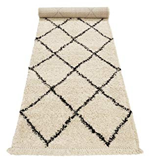 Wecon Home, Moderner Hochflor Teppich - Läufer im Berber Style für Wohnzimmer, Flur, Schlafzimmer Studio Two (80 x 400 cm, Creme beige)
