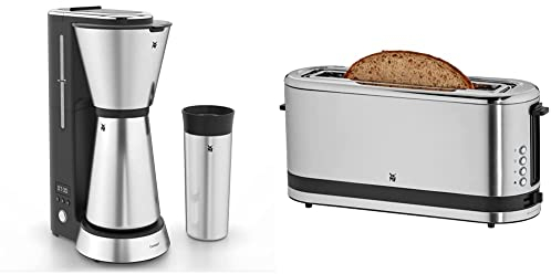 WMF Küchenminis Aroma Filterkaffeemaschine mit Thermoskanne, cromargan matt & Küchenminis Toaster Langschlitz mit Brötchenaufsatz, 900 W, XXL Toastscheiben, 7 Bräunungsstufen, Toaster edelstahl matt