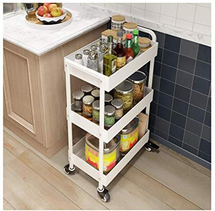 GJSN Wagenregal Mit Rädern, Regal-Küchen-Wohnzimmer-Badezimmerboden-Stock-Speicher-Rack 3-Layer-Regal-Trolley Multi-Layer-Speicherregal,B.
