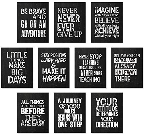 10 Stücke Inspirierende Wand Poster Motivierende Zitat Poster Positiv Bestätigung Kunst Poster mit 80 Klebepunkt für Klassenzimmer Büro Wände Dekoration (Schwarz Weiß, 8 x 10 Zoll)