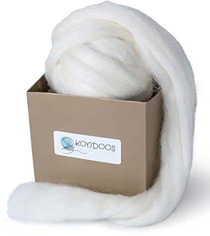 Kondoos natürliche Farbe Wollvlies, wool roving, 225 gr. Beste Qualitätsnaturwolle zum Nadelfilzen, Nassfilzen, Filzwolle Trockenfilzen, Spinnen und für Kunsthandwerkliches geeignet. (Weiß)