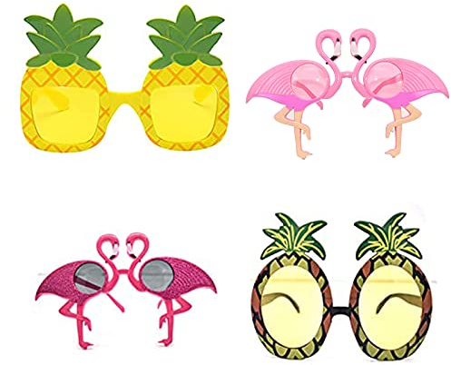 Duyteop 4 Paar Hawaiian Tropical Sonnenbrille, Lustige Brille Requisiten, Partybrille Ananas, Party Photo Requisiten mit Flamingo, Beach Pool Party Sonnenbrille, Für Kostüm Accessoires, Karneval