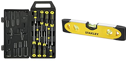 STANLEY 10 Piece Cushion Grip Screwdriver Set, Flared/Pozi & Shock Proof Torpedo Level 230 mm/9 Inch 0-43-511