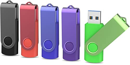 16GB USB 3.0 Flash Drive 5 Pack, KOOTION USB 3.0 Memory Stick with LED Indicator Swivel Thumb Drives Bulk U Disk 16GB Pendrive Jump Drive Zip Drive for Data Storage (16GB, 5 Pack, Color Clip)