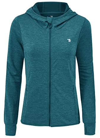 donhobo Damen Laufjacke Sportjacke Langarm Trainingsjacke Full Zip Sweatjacke Für Yoga Fitness mit Tasche Daumenloch (Dunkelblau, S)
