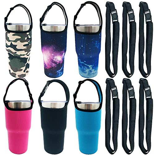 DanziX 6 Pack 30oz Tumbler Carrier Holder, 6 Colors Neoprene Sleeve Water Bottle Carrier 30oz Vacuum Travel Insulated Mug with 6 Shoulder Strap