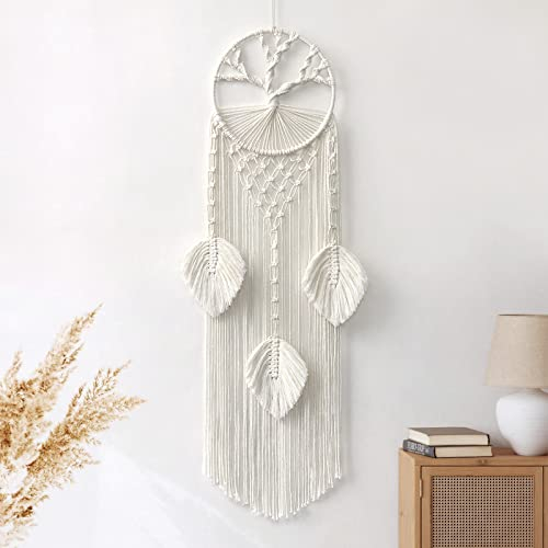 LOMOHOO Baum des Lebens Traumfänger,Makramee-Wandbehang Boho-Traumfänger mit Federblatt,böhmische Traumfänger für Hochzeitsfeiern Schlafzimmer Kinderzimmer Café Zigeuner-Dekor