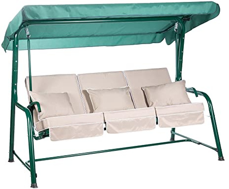 Alfresia Turin 3 Seater Reclining Garden Swing Seat with Adjustable Canopy and Classic Cushions, Heavy Duty Outdoor Patio Swing Seat Supporting up to 250 kg