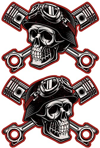 Samunshi 2X Vintage Totenkopf Set Aufkleber Autoaufkleber für Motorrad Fahrrad Roller oder Auto Sticker Chopper Hot Rod Bopper Enduro Motocross Rockabilly Vin (10x8cm 2X Vintage Totenkopf Set)