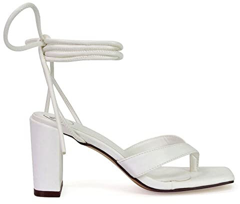 ESSEX GLAM Womens Lace Up Block High Heel Sandals Ladies Square Toe Party Shoes Size 3-8