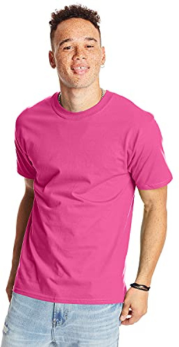 Hanes USA Beefy-T Men's Crew T-Shirt, Wow Pink, XXXX-Large