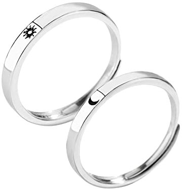 Skcess Matching Rings Sun Moon, Verlobungsring 925 mit Silber Sonne und Mond Paar Verstellbare Band Schmuck Geschenk