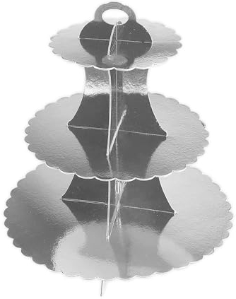 AEX 3 Tier Cake Stands for Afternoon Tea, Cupcake Stand Cardboard, Round Dessert Tower for Party [Silver]