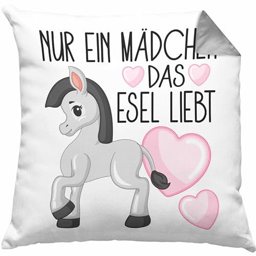 Trendation Nur EIN Mädchen Das Esel Liebt Kissen mit Füllung 40x40 Geschenk Esel Liebhaber (Grau)