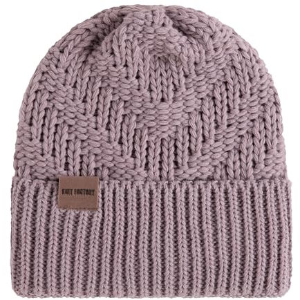 KNIT FACTORY - Sally Mütze - Strickmütze für Damen und Herren - Beanie - Wintermütze mit Wolle - Robusten Look - Hochwertige Qualität - Mauve
