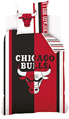NBA - Housse de couette Chicago Bulls Enfant 140x200 cm + 1 Taie d'oreiller 63x63 cm - Rouge - 100% Coton