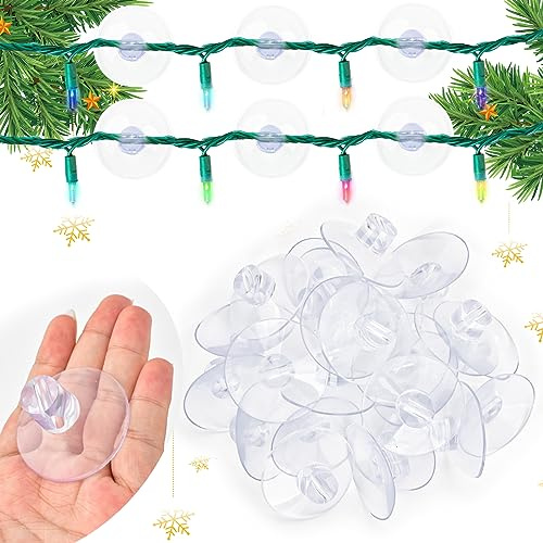 AccEncyc Weihnachtslicht-Saugnäpfe, Weihnachtslichterkette, Saugnapf, Urlaub, Lichterkette, Haken, Halter, Licht-Caddy Fenster, Glas, Saugnapf-Clips für saisonale Lichter und Weihnachtsdekorationen