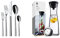 WMF Palermo Besteck Set 12 Personen, Essbesteck 60 teilig, Monobloc-Messer, Cromargan Edelstahl & Basic Wasserkaraffe aus Glas, 1 Liter, Glaskaraffe mit Deckel, Silikondeckel, CloseUp-Verschluss
