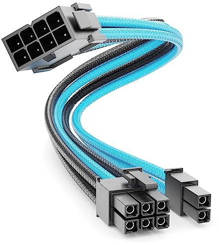 deleyCON 6+2 Pin PCI Express GPU Grafikkarte Strom Kabel Verlängerung 30cm - 18 AWG PSU PC Computer Netzteil Nylon Stromkabel Stromversorgung Stecker auf Buchse - Schwarz Blau