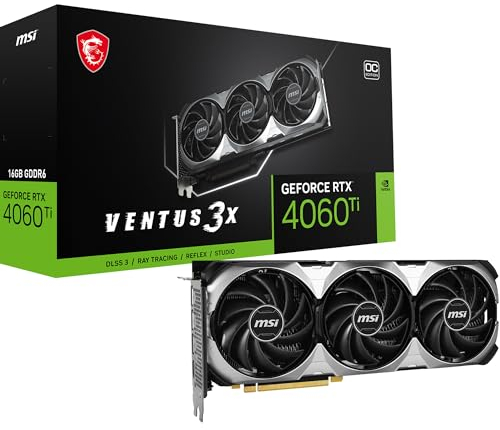MSI GeForce RTX 4060 Ti VENTUS 3X 16G OC Graphics Card - RTX 4060 Ti GPU, 16GB GDDR6 (18Gbps/128-bit), PCIe 4.0 - 3 x TORX Fan 4.0 - HDMI 2.1a, DisplayPort 1.4a