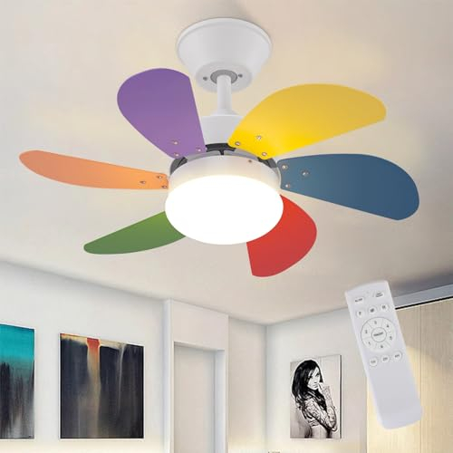 Glitzerlife Deckenventilator Mit Beleuchtung und Fernbedienung Leise - Deckenlampe Wohnzimmer 6 Flügeln Ø75 cm Ventilator Timing Deckenleuchte mit Einzelleuchte Fan Sommer-Winter Schlafzimmer Bunt