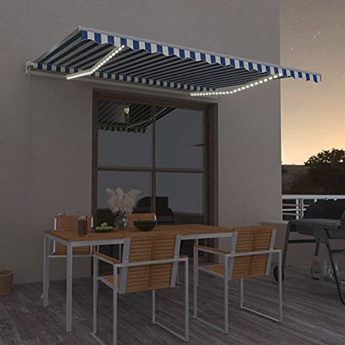Gelenkarmmarkise Einziehbar, LAPOOH Sichtschutz Balkon, Balkon Markise, Seitenmarkise, Klemmmarkise, Sonnenvorhang, Balkonmarkisen, 400x350 cm Blau und Weiß