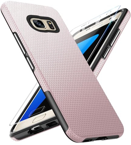 Vaki Handyhülle für Samsung Galaxy S7 Hülle mit Schutzfolie, Stoßfest Bumper Kratzfestigkeit rutschfest Schutzhülle Galaxy S7 Schwer Silikon Armor für Samsung S7 Case Cover Tasche (Rosa)
