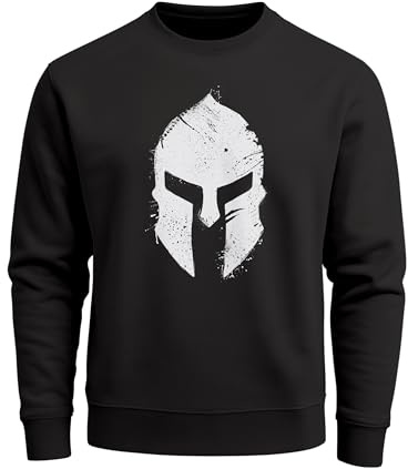Neverless® Sweatshirt Herren Print Sparta-Helm Spartaner Gladiator Krieger Warrior Rundhals-Pullover Bedruckt Fashion Streetwear