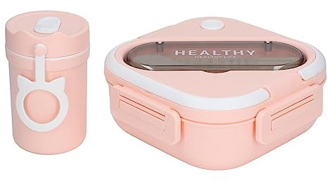 Contenedor para Fiambrera, Divisor de Múltiples Compartimentos, Palillos Higiénicos, Cuchara, Fiambrera Bento, Simple con Taza para Oficina (Rosa claro)