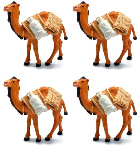 Acan Tradineur - Set di 4 figure di cammello da carico per presepe - Made in Durexina - Animali decorativi divertenti per nascita, Natale, decorazione tradizionale, 10 x 5,5 x 11 cm