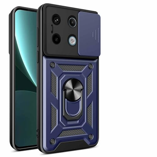 HAOYE Cover per Xiaomi Redmi Note 13 Pro 5G / Poco X6 5G con Girevole Anello, Custodia con Copertura della Fotocamera Scorrevole, Silicone TPU e PC Protettiva Bumper. Blu