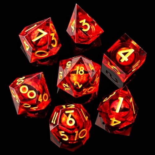 Power Beast Dungeon Würfel Set Rotierendes Drachenauge Rotem, 7 Rollenspiel Würfel, Polyedrische Würfel Set, Dungeons and Dragons, D&D, DND, Dungeon Master.