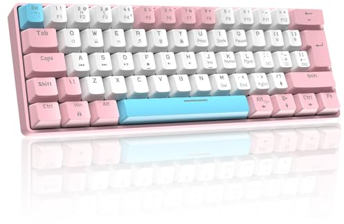 LexonElec T60 UK Layout 60% Mechanische Gaming-Tastatur, Kabelgebunden, Anti-Ghosting, 62 Tasten, Blaue Mechanische Schalter mit ABS-Tastenkappen für Computer/Laptop-Rosa Weiß