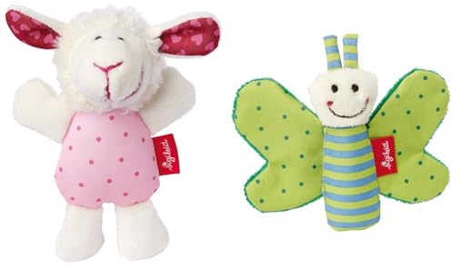 SIGIKID 41189 Rassel Schaf Red Stars Mädchen und Jungen Babyspielzeug empfohlen ab Geburt rosa & 41179 Greifling Schmetterling Red Stars Mädchen und Jungen Babyspielzeug empfohlen ab Geburt grün