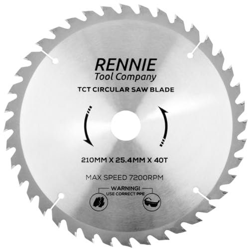 Rennie Tools - 210mm x 40T x 25.4mm Bore TCT Circular Wood Saw Blade Fits Evolution Saws & Evolution Rage Saws. 210mm Saw Blade 25.4mm Bore With 40 Teeth