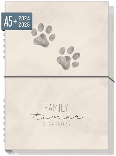 Häfft® Family-Timer 2024/2025 A5 Paws Familienkalender 4 Spalten, Buchkalender Familienplaner für 18 Monate: Juli 24 bis Dez 25 - nachhaltig & klimafreundlich