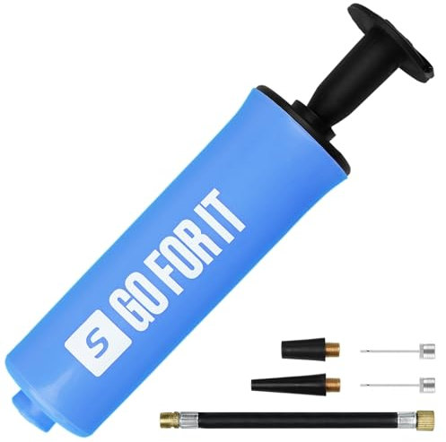 Sportbit Ballpumpe mit 2 Nadeln, 2 Düsen, Verlängerungsschlauch - Ballpumpe für Sportbälle, Basketballpumpe, Fußballpumpe, Volleyballpumpe - Anpasbare Luftpumpe für Aufblasbares